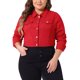 thumbnail image 1 of Agnes Orinda Chaquetas de Mezclilla Recortadas de Moda con Botones y Cuello Abierto para Mujer de Talla Grande para Escuela o Universidad 1X Rojo, 1 of 8