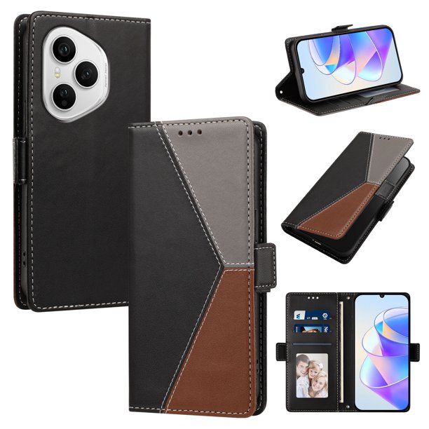 Funda Cartera para Honor 400 Pro con Cierre Magnético, Tricolor, Negro