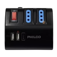 Philco - Zapatilla Alargador Extension De Escritorio Usb C Negro