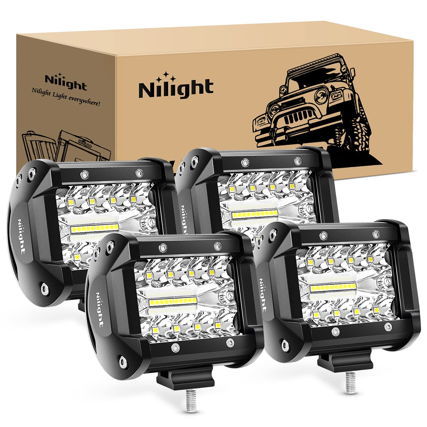 Barra De Luces Led Nilight, 4 Unidades, 60 W, 6000 Lúmenes, 4 Pulgadas, Para Todo Terreno