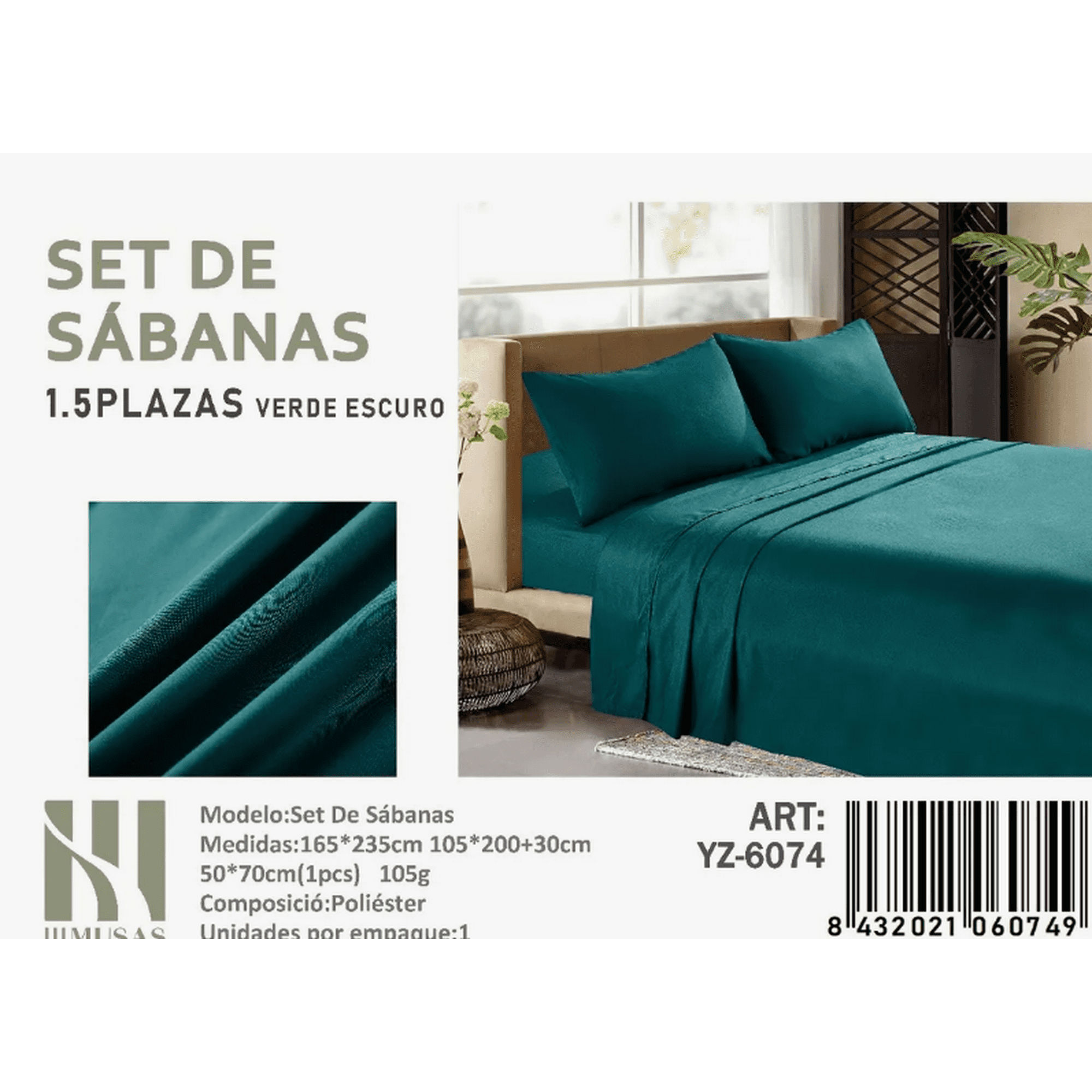 Tecnocasa - Set De Sabanas Plaza Y Media Verde 200 Hilos + 1 Funda De Almohada
