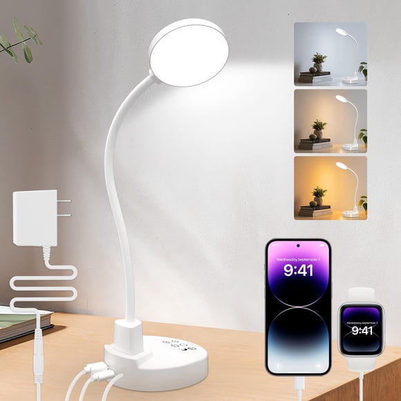 Lámpara LED de escritorio ZAPLIT de 15 W con puertos de carga USB