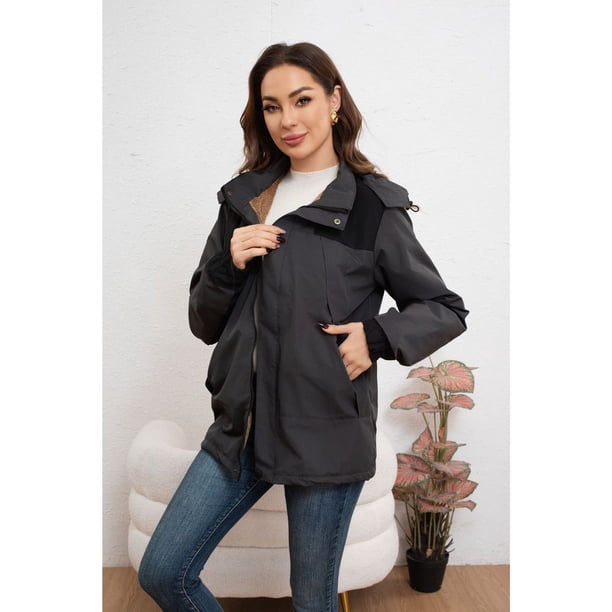 Chaqueta Mujer Cortaviento Impermeable Forro Interior Piel Capucha 007