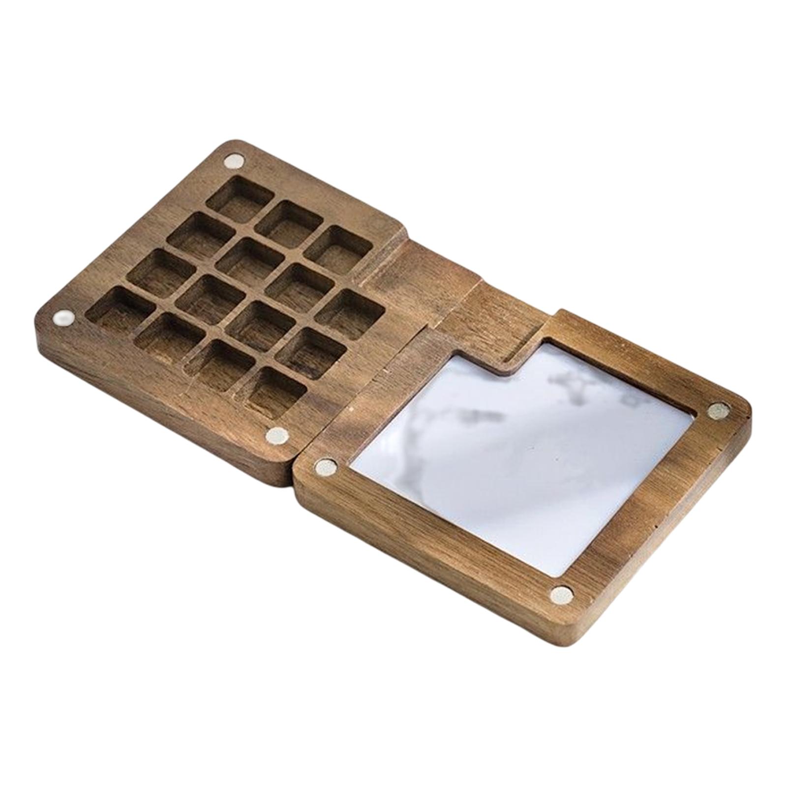 Magideal - Paleta Vacía Caja De Pintura De Madera Caja De Pintura De Viaje Contenedor De Pintura Paleta De Pintura De Artista Bandeja De Paleta De Madera 15 Rejillas