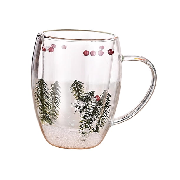 Taza de café de cristal navideña, taza de agua de 350ml, bebidas calientes o frías, tazas de café expreso decorativas, Taza de leche y café para regal
