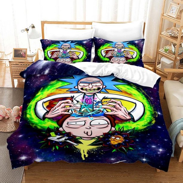 Rick And Morty Cartoon Quilt Duvet Cover Set Pillowcase Super 3-Piece Bedding Set