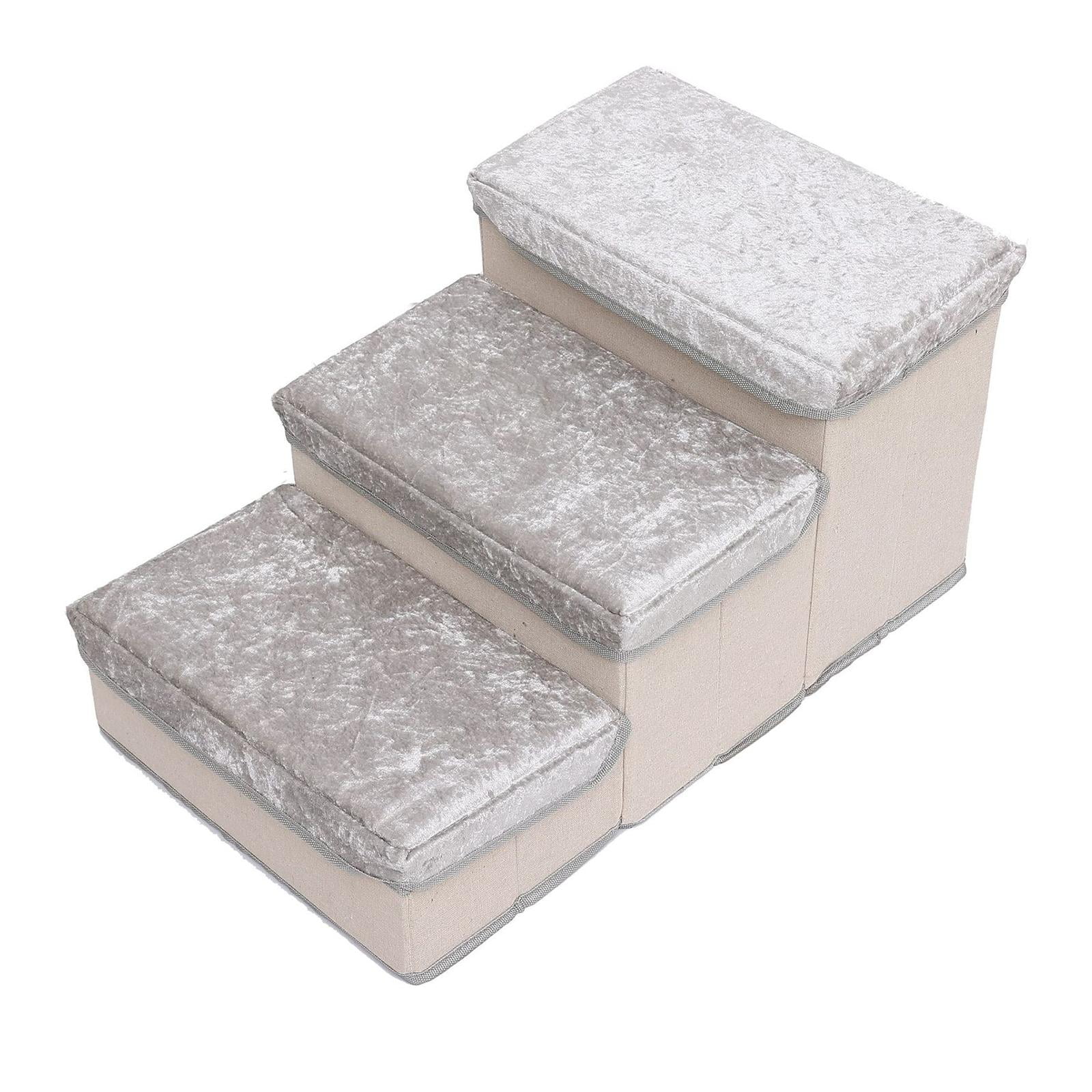 Ioensy - Escalera Plegable De 3 Escalones Para Perros Con Espacio De Almacenamiento, Ideal Para Oficina, Guardería, Sala De Juegos, Color Gris