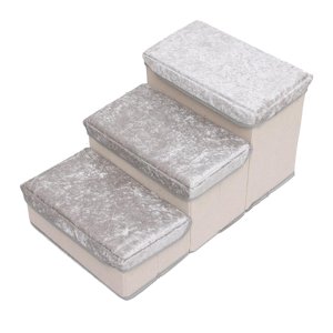 Ioensy - Escalera Plegable De 3 Escalones Para Perros Con Espacio De Almacenamiento, Ideal Para Oficina, Guardería, Sala De Juegos, Color Gris