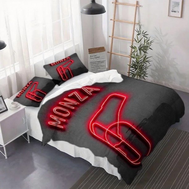 3pcs Neon Monza Circuit Art Duvet Cover Set - Bed Set with Printed Patterns Includes Duvet Cover And Pillowcases - Suitable for Bedrooms