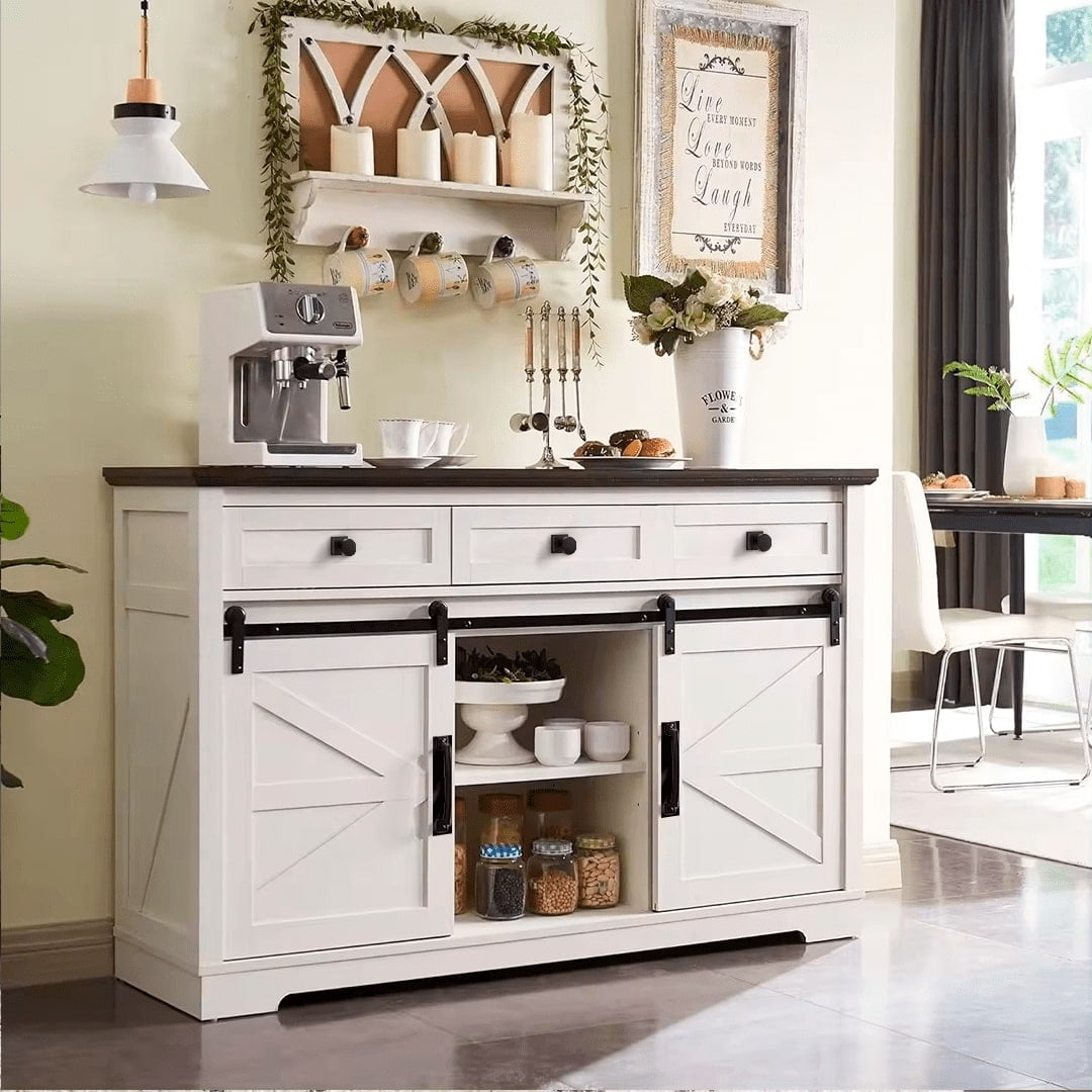 Mueble Buffet Aparador Blanco Para Living O Comedor Con Cajones Y Puertas Correderas