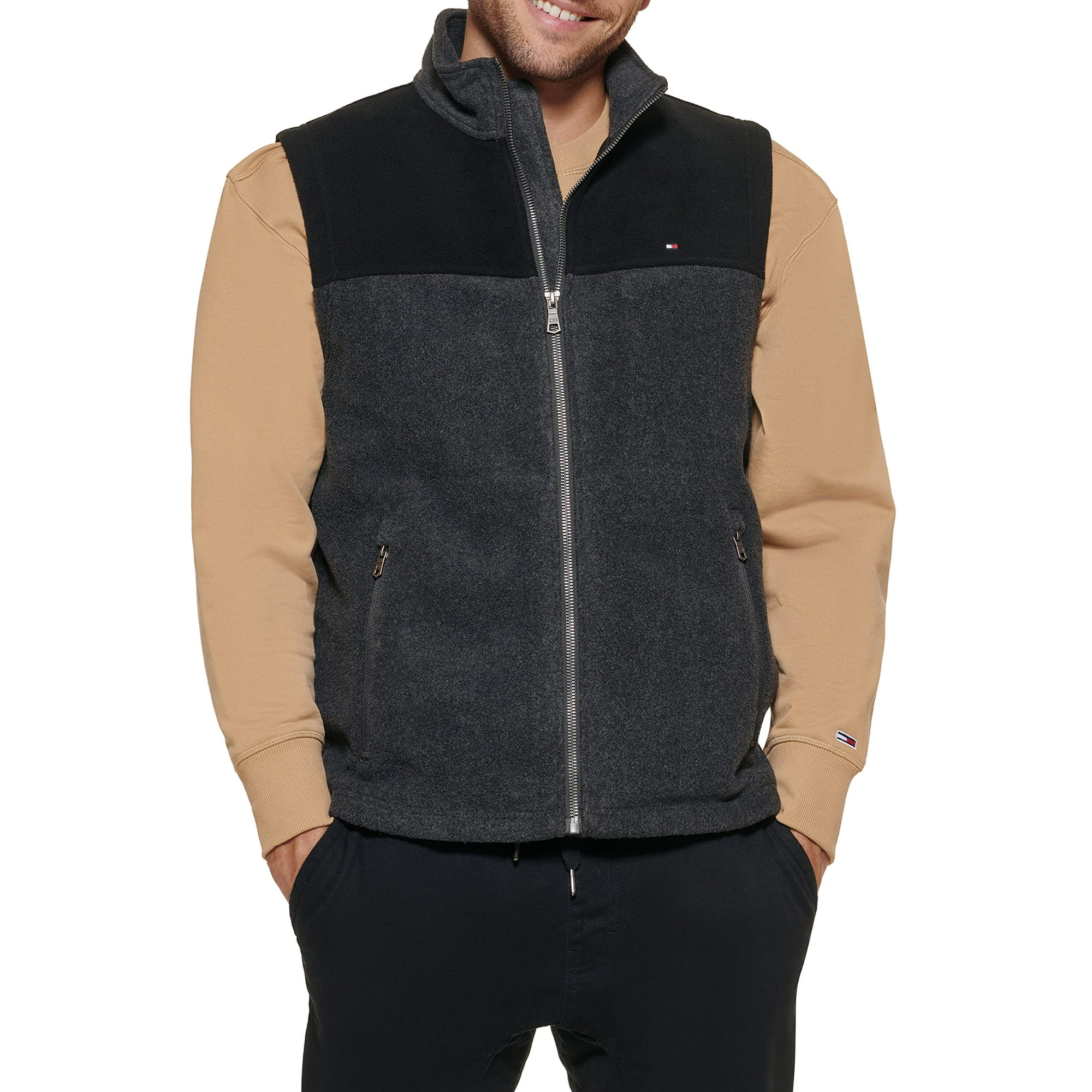 Chaleco Tommy Hilfiger De Forro Polar Para Hombre, Color Negro Y Gris