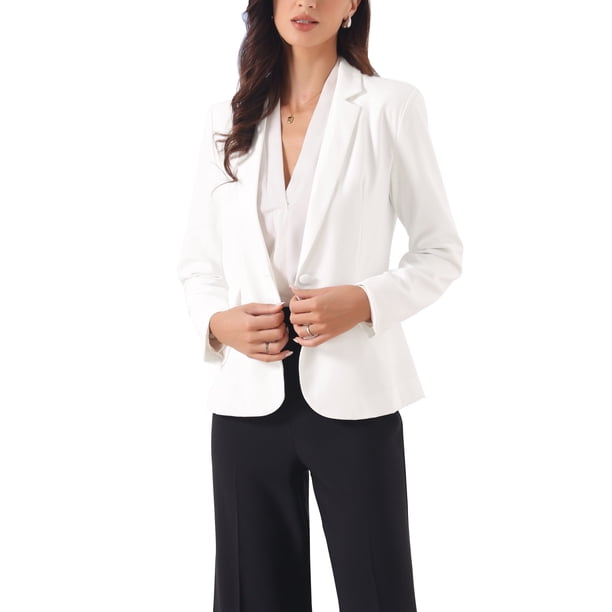 INSPIRE CHIC Blazers para Mujeres Regreso a Clases Conjunto de Profesora Casual de Negocios Chaqueta de Traje de Oficina de Trabajo de Un Botón Frontal de Manga Larga con Hombreras XL Blanco