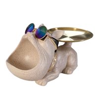 Bothyi - Estatua De Perro Caja De Almacenamiento Resina Escultura Animal Bandeja De Frutas Contenedor De Artículos Diversos Beige