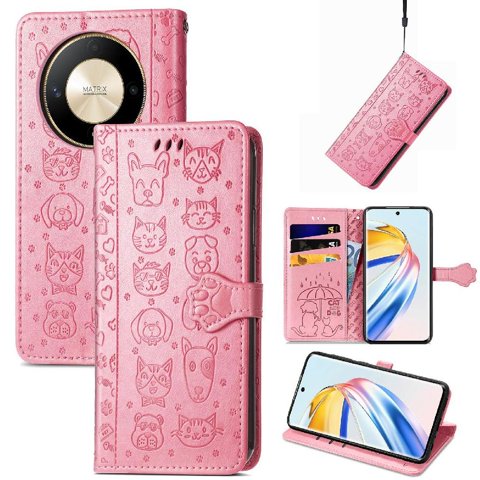 Funda Cartera Foxdock Para Honor X9B , Flip Pu Con Relieve De Gatos Y Perros, Tarjetero Y Soporte