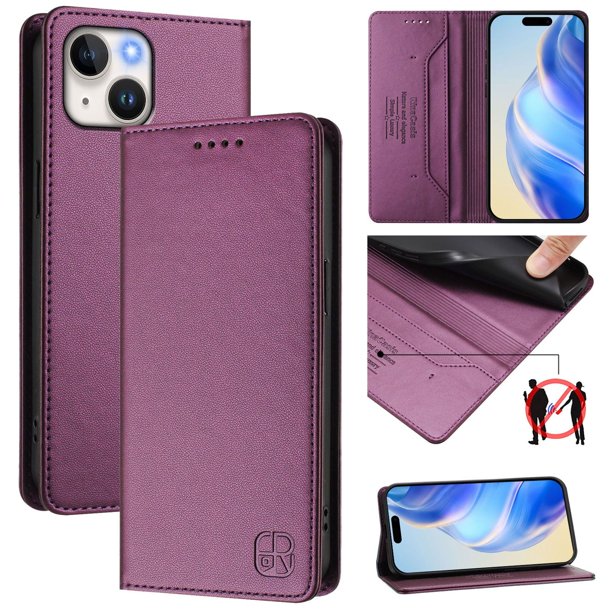 Funda Billetera con Soporte para iPhone 15 Bloqueo RFID Plegable Violeta