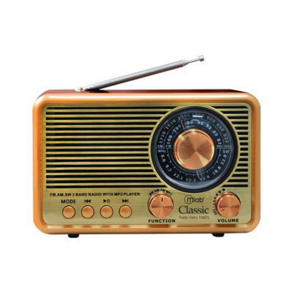 RADIO PORTATIL RECARGABLE RETRO MICROLAB CLASSIC  1940`S MADERA
