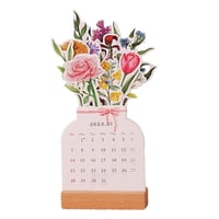 Magideal - Calendario De Escritorio 2024, Calendario De Pie, Base De Madera, Decoración Pequeña, Calendario De Escritorio De Flores, Adorno De Mesa Para El Hogar