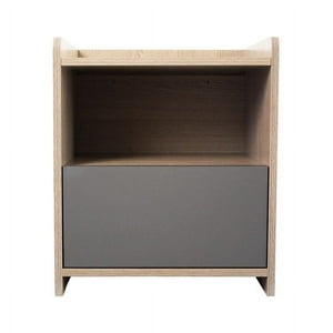 5° Sueño - Velador Moderno Nordico Gris Sobrio 2 Niveles 1 Cajon 43X40X50