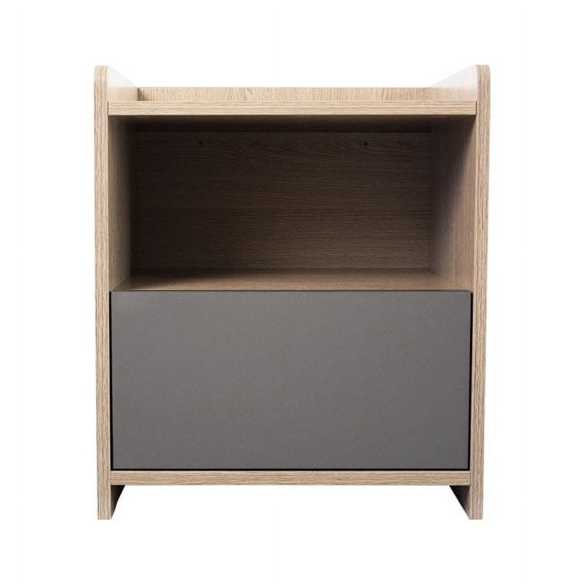 5° Sueño - Velador Moderno Nordico Gris Sobrio 2 Niveles 1 Cajon 43x40x50