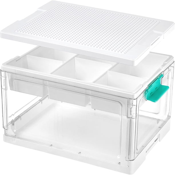 Vtopmart Caja de almacenamiento transparente de plástico de 24 qt con base para bloques de construcción