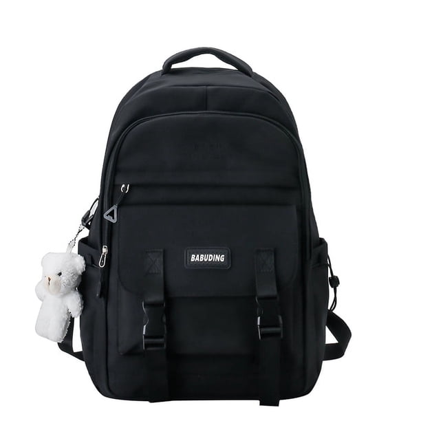 Get Ready for School with Our Kawaii Backpack Featuring a Cute Bear Doll and Buckle Decor in Simple Preppy Style with Easy Zippers