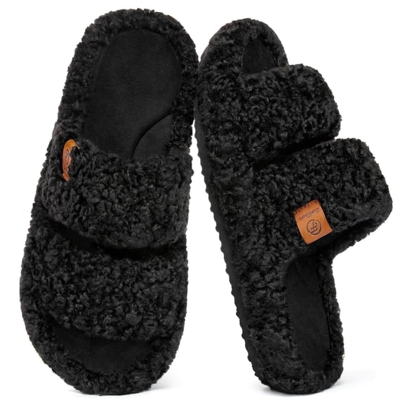 Zapatillas Fuzzy De Espuma Viscoelástica Con Punta Abierta Para Mujer Color Negro Mate