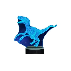 Lelumania - Lampara Ilusion 3D Dino. Velociraptor De 7 Colores, Base Touch