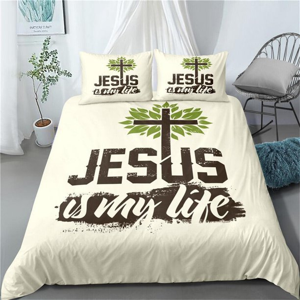 Cross Jesus Quilt Duvet Cover Set Kids Double Bedding Home Textiles 3-Piece Bedding Set