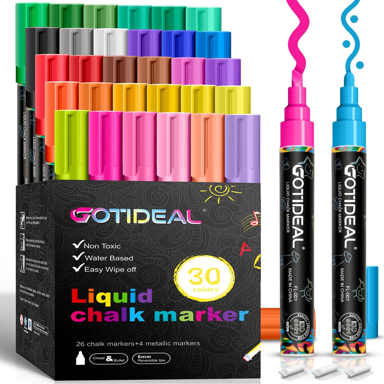 Marcadores De Tiza Gotideal, 30 Colores, Para Pizarra, Cristal, Neón