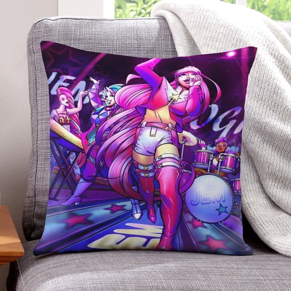 Jem y las Hologramas Fundas de almohada de terciopelo con tema, regalos de funda de almohada, decoración para el hogar, cojín de lanzar, regalo de cumpleaños para fans y parejas.66*66cm.