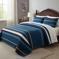 Casadeliacl - Cubrecama Quilt Sherpa 1.5 Azul Rayas