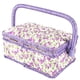 thumbnail image 5 of Cesta de costura hecha a mano, organizador de hilo y aguja, caja de almacenamiento de costura de doble capa con asa, estampado de flores moradas, 5 of 5