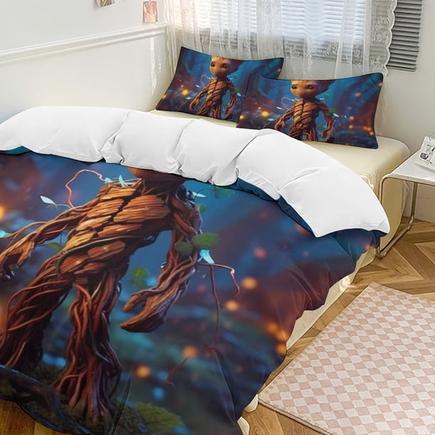 GrootCartoon Collection 3-Piece Comforter Set, Personalized Bedding Decor for Kids And Teens Bed Sheets