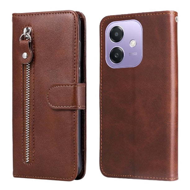 Funda con Cremallera para OPPO A5x 4G/5G, Carcasa Cartera de Cuero PU con Soporte y Tarjetero