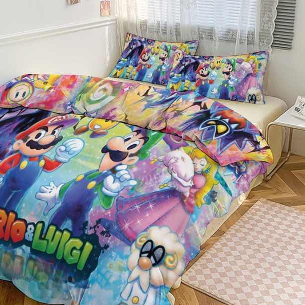 Mario Print Bedding Set Pattern Duvet Cove Set 3 Pieces 1 Quilt Cover And 2 Pillowcases for Women Men Teens
