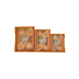 Proplastic - Set De 3 Bandejas Rusticas De Madera Naranjo.