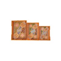 Proplastic - Set De 3 Bandejas Rusticas De Madera Naranjo.