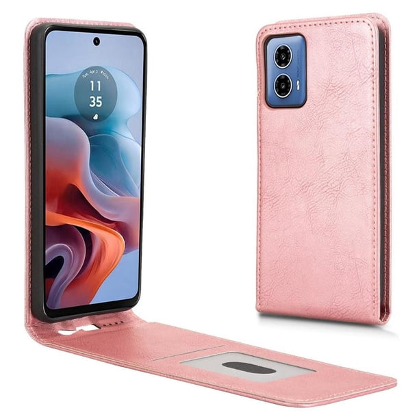 Funda tipo folio para Motorola Moto G45 5G con soporte magnético y protección para la cámara Oro rosa
