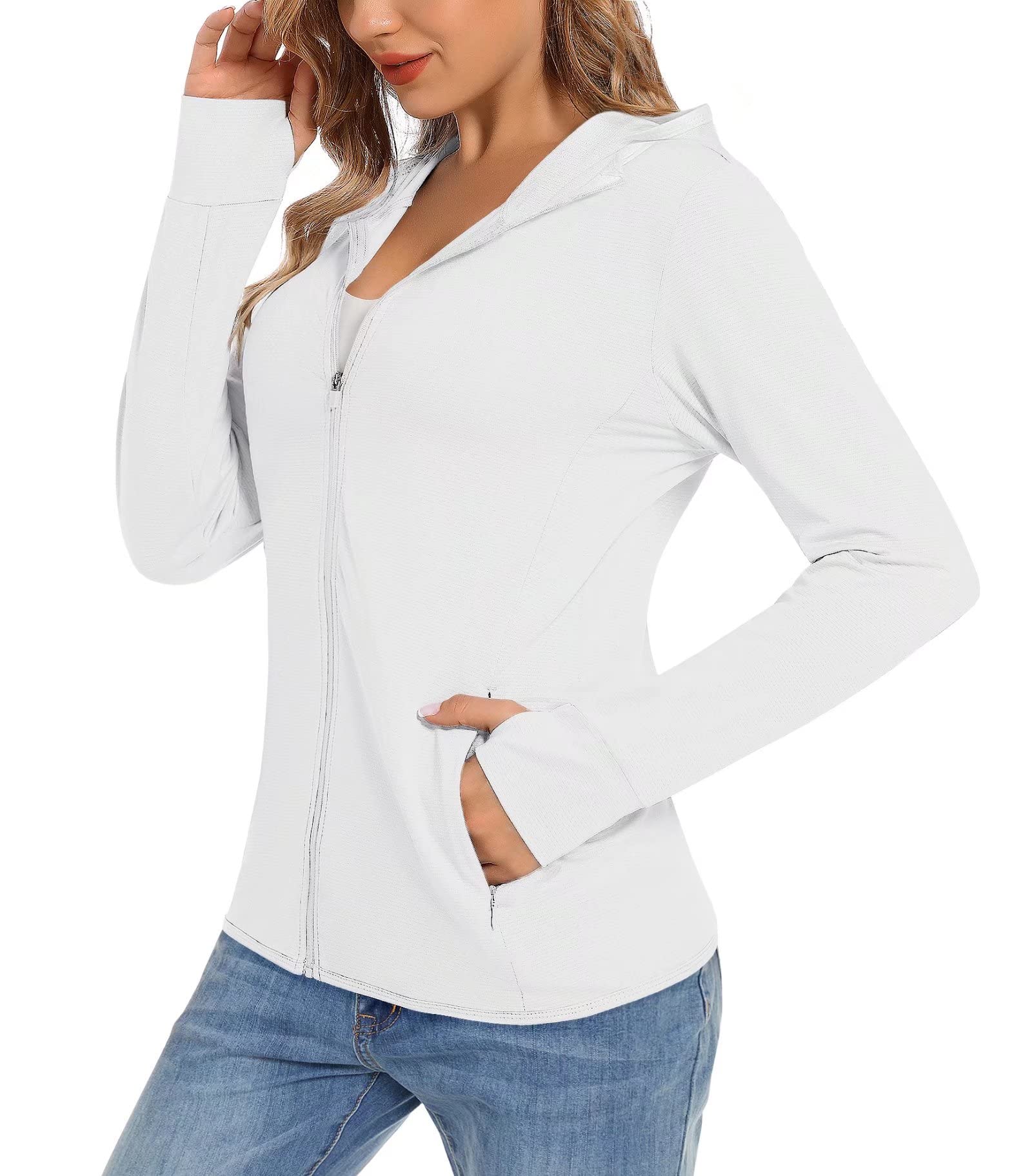 Malltradecl - Sudadera Con Cremallera Upf 50 Protección Solar Uv Para Mujer Blanco