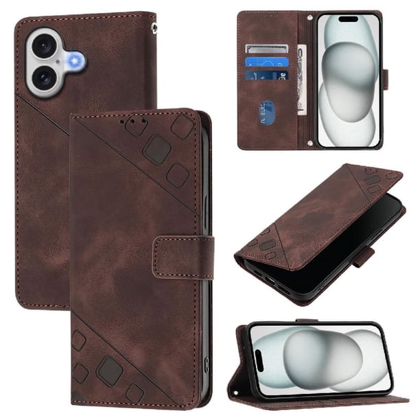Funda Cartera para iPhone 17 con Soporte y Ranuras, Resistente a Golpes y Rayones Marrón