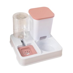 Ioensy - Comedero Automático Para Perros Y Gatos Con Base Antideslizante Y Bordes Lisos, Cuenco Doble Para Conejos, Rosa Y Blanco.