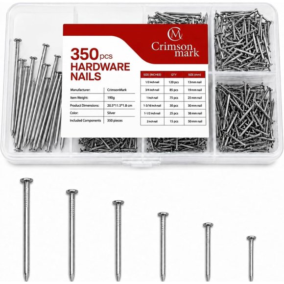 Kit de clavos CrimsonMark 350 piezas de acero plateado