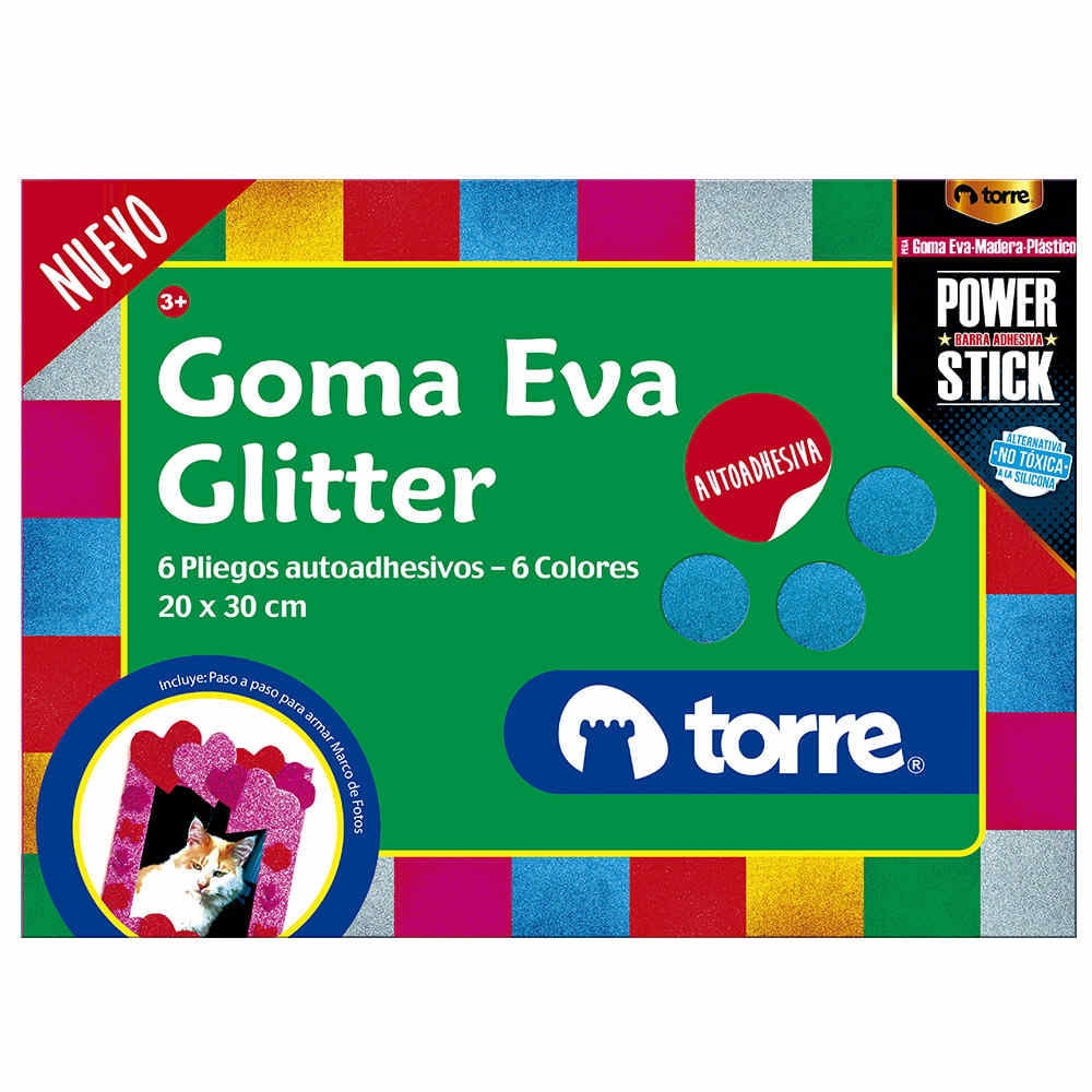 Goma Eva Glitter 6 Pliegos Autoadhesivos - 6 Colores 1 Un Torre