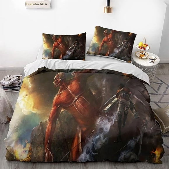 Invad-e on Tit-an Ere-n Le-i Anime -Soft 3D P-rint-d Duvet- Cover Bedd-ing Set with Comfort-er Cover
