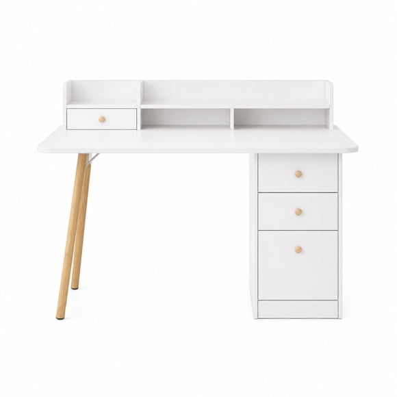 Escritorio Nordico Con Estanteria 3 Cajones Blanco