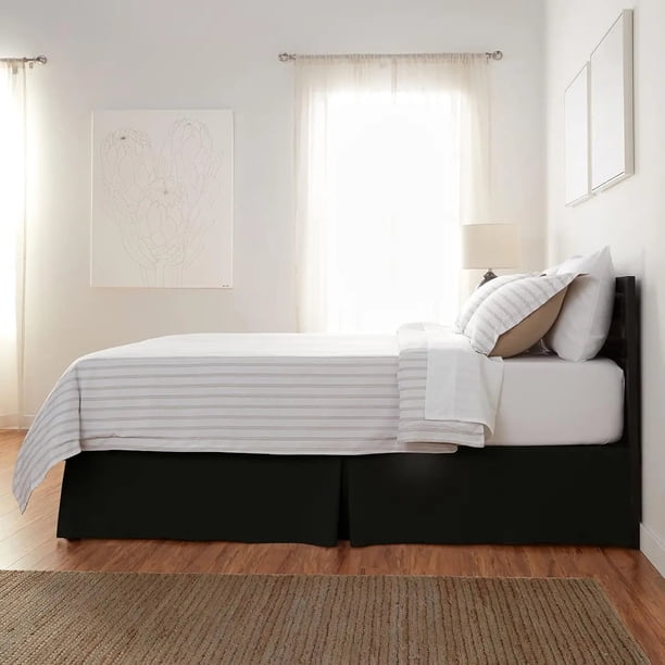 Faldón Cama 1,5 Plazas Negro Liso Elasticados Premium Casa Nerola