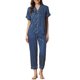 thumbnail image 1 of INSPIRE CHIC Conjunto de pijama de satén para mujer con botones, manga corta y pantalones largos, conjunto de pijama a rayas sólido, talla L, azul marino, 1 of 5