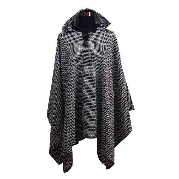 Poncho Capucha 100% Lana - Largo - Negro