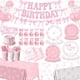 thumbnail image 1 of Set de artículos de fiesta con lazo rosa Pymurod para cumpleaños de 24 niñas, 1 of 6