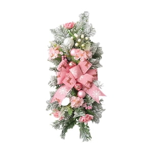 Bothyi - Guirnalda Navideña Fácil De Colgar Con Lazo Para Puerta De Entrada, Para Bodas, Jardín, Hogar, Color Rosa